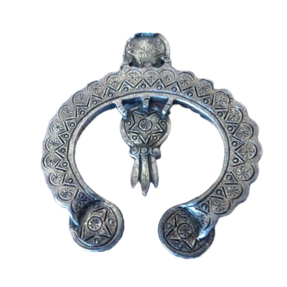 Squash Blossom Necklace Naja Charm Metal Faux Turquoise Native American Cowboys - Picture 5 of 8